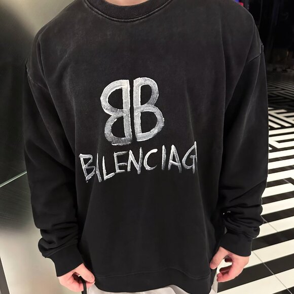 Balenciaga gradient washed damaged hand-painted cursive lettering sweatshirt - Picture 1 of 9